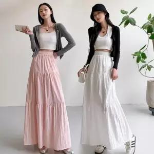 ONM 여성 스커트 벨리나 허리밴딩 데일리 주름 롱스커