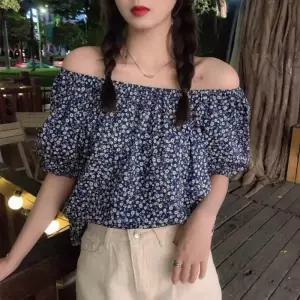 ONM 여성 블라우스 심플 플라워 프릴 밴딩 오프숄더