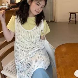 ONM 여성 조끼 심플 양 옆 트임 펀칭 롱 조끼