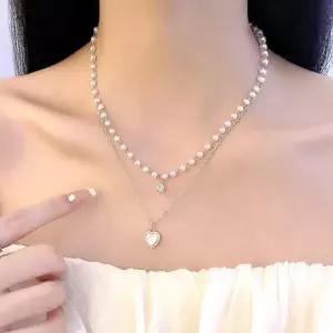 [하프클럽/]여자 진주 레이어드 목걸이 두줄 악세사리 포인트 장식