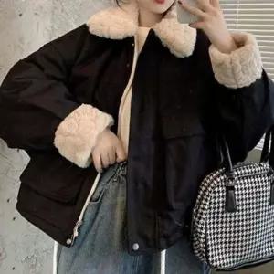 HS라이프 겨울 퍼자켓 모피 점퍼 코트 페이크퍼 카라 털 소매 포인트 숏자켓 블랙1071306