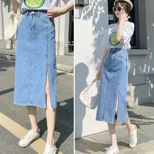 [하프클럽/]사계절치마 슬림핏 여성 앞트임 청치마 롱치마 데님