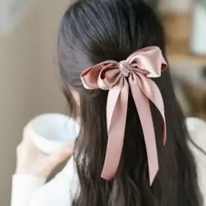 [하프클럽/]엔젤슈슈새틴롱리본자동헤어핀(핑크)꼬리리본