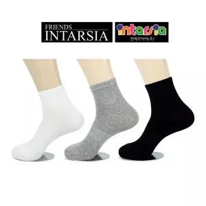 인따르시아 중목삭스 5켤레 남자 여자 학생무지 검정면삭스 흰색