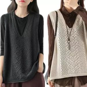 비올레나 여성 오버핏 심플 롱 니트 조끼 루즈핏