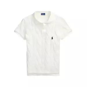 [로렌 랄프 로렌]26SS 여성 포니 자수 케이블 반팔 니트 화이트 211971703 001