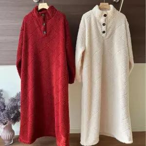 부들부들 극세사 단추 롱가운 사선골지 홈웨어 롱원피스 수면가운 집콕 필수템 JS640