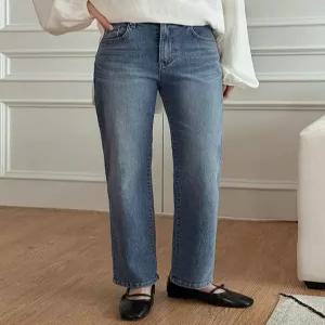 [4XL까지] 라이튼 히든밴딩 워싱 일자 데님 팬츠 86092 빅사이즈 여성의류