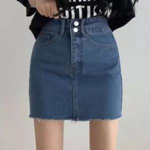 [하프클럽/바닐라비]여성 하이웨이스트 투버튼 데님 스커트