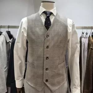 [본](마산점) BON 베이지 이태리수입원단 ALBINO TORELLO 메리노울 글렌체크 베스트 조끼 BN4MVT084BE