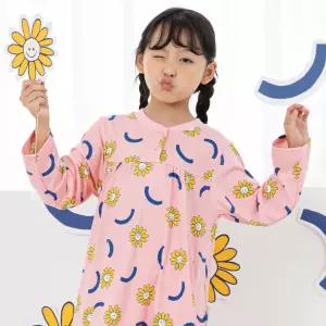 [삐삐롱]미니핑크 피치기모 긴소매 파자마 원피스 잠옷