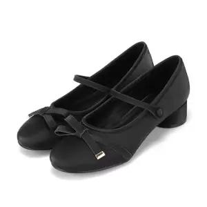 [본사운영] [26SS 신상] 바바라 소가죽 페미닌 리본 디테일 메리제인 여성 키튼힐 3.5cm_BBJ116BK