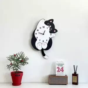 홈테리어 감성 블랙 고양이 무소음 벽시계