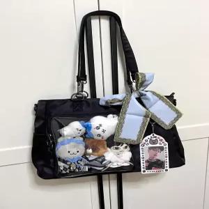 검정 빅 크로스백 남녀공용 가죽 나일론 숄더백 넉넉한 수납공간 출퇴근 데일리 콘서트용