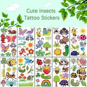 10 귀여운 곤충 문신 스티커 꿀벌 나비 애벌레 달팽이 패턴 파티 방수 임시