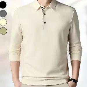 카라 긴 팔 데일리 캐주얼 봄가을 남성 와플 티셔츠 코튼 상의