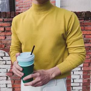 남자 반목폴라 니트 캐시미어 모크넥 터틀넥 반폴라