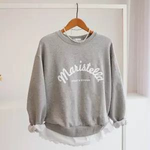 [잇수다] 스텔마 레터링 프린팅 레이스 레이어드 루즈핏 맨투맨