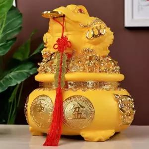 금두꺼비 장식품 개업 풍수 저금통 소형 카운터 샌드골드 23cm 입출금