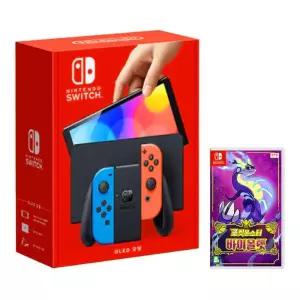 닌텐도 스위치 신형 OLED 네온 블루,레드 본체+포켓몬스터 바이올렛 게임칩 국내정품