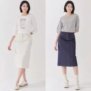 지센 여성 청치마 컬러 데님 포켓디테일 미디 스커트 LCSKP321