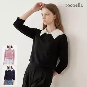 커스틴 레이어드 배색 셔츠 카라 니트