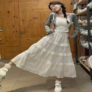 화이트플레어스커트 레이스 캉캉 A라인 스커트 여성 치마 긴 롱