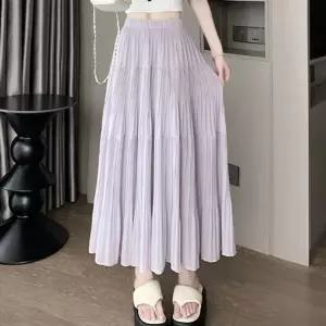 캉캉 스타일 플리츠 시스루 레이어드 롱 스커트