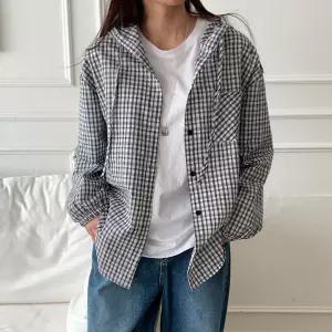 샵앤 여성 봄신상 고방체크 후드 블라우스 셔츠 21DS-WBL-5126-아이보리1174608