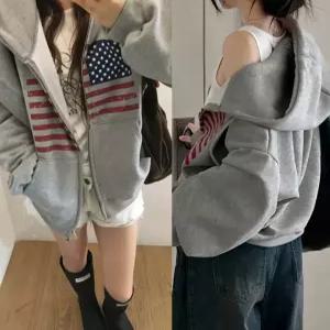 [매일 손이 가는] 빈티지 아메리카 성조기 루즈핏 후드 집업