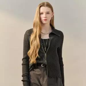 [마쟈]빈티지 데미지 하이넥 니트 집업