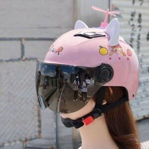 헬멧 여성헬멧 캐릭터 튼튼한 자외선 차단 하프 핑크