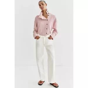 ZARA 자라 스탠드 칼라 스트라이프 셔츠 - 로즈핑크 126434