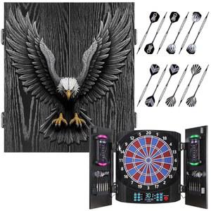 이리넥 전자 다트 보드, 전동 보드 캐비닛 세트 [12 소프트 팁 다트] 각 플레이어의 개별 조명 색상, 가족 게임용 나무