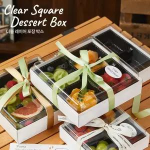 투명 정사각 디저트박스 뚜껑 더블레이어 과일 선물 포장 상자 베이커리 화과자 두쫀쿠 