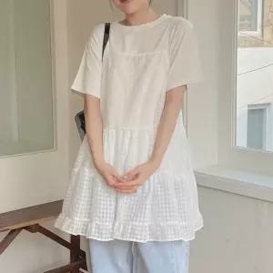 체크 캉캉 셔링 뷔스티에 미니 원피스 레이어드 여성 빅사이즈