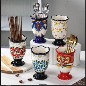 세라믹 젓가락 홀더 케이지 홈 주방 선반 칼 붙이 보관함 랙  병