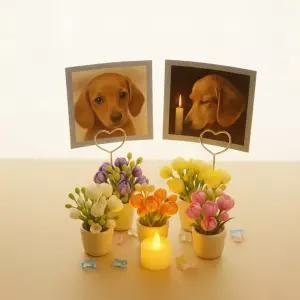 드림베이스 반려동물 추모 화분 세트 미니 납골당 꾸미기 사진 클립 LED 캔들