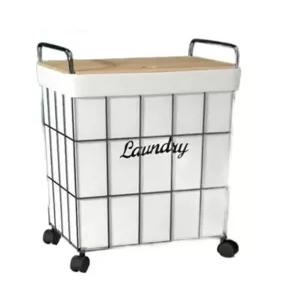 바퀴달린 빨래 바구니 철제 이동식 빨래통 철예 욕실 블랙자막 B