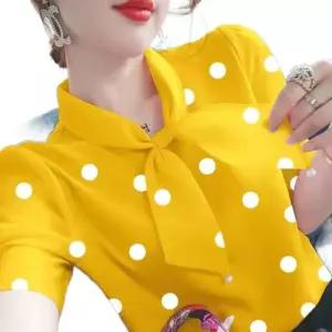 라인 땡땡이 포인트 의상 방송 블라우스 공연복 상의