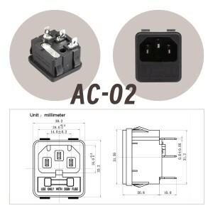 5개 IEC 수형 전원 인렛 모듈 AC-02 패널 마운트 소켓(퓨즈 홀더 포함) 10A 250V