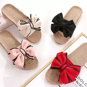 JUN팩토리 여성 남자 라탄 린넨 쉬폰리본 왕골슬리퍼 여름 거실용 실내화