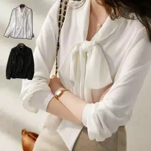 쉬폰 블라우스 결혼식 하객룩 피로연 리본 셔링 안나운서 상견례 출근룩 데일리