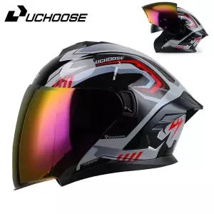 바이크 오토바이헬멧 하이바 남여공용공용 오픈 페이스 헬멧 이중 렌즈 선바이저 쉴드 초경량 스쿠터 레트