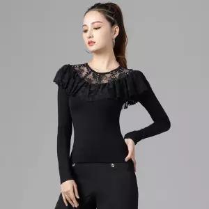 라인댄스복상의 라틴댄스 티 러플 왈츠 여성댄스복 레이스