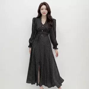 금찌 릴리 도트 롱 원피스 ST8155D