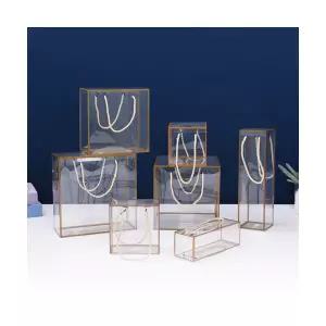 투명 골드 프레임 선물 포장 상자 박스 가방 사각 답례품 구디백 와인 수건 손잡이 케이스