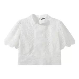 퍼프 소매 펀칭 자수 반팔 블라우스 GQABA026D)