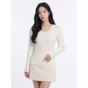 에고이스트 [66사이즈특가] 소매 셔링 라운드넥 골지 니트 아이보리 EP1KL661 690506