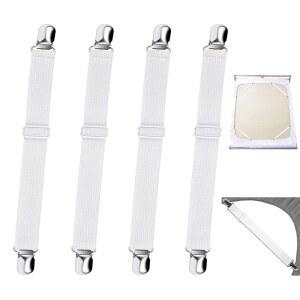 4개입 침대 시트 고정기 조절 가능한 고정 클립 서스 탄성 크로스 스트랩 소파 클램프 테이블보